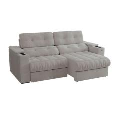 Sofá 4 Lugares Retrátil e Reclinável Premier Molas Bouclé Cinza 261 cm