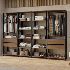 Guarda-Roupa Closet Modulado Valencia 4 Gavetas 258cm Rustic/Preto Mad