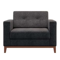 Poltrona Living Pés e Base em Madeira Linho Cotton Grafite