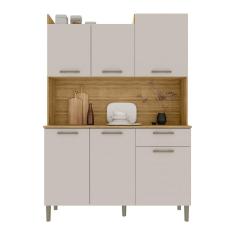 Armário De Cozinha Compacta 6 Portas E 1 Gaveta 121cm Florença Freijó Soft - Pallazio