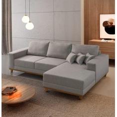 Sofá Fixo Com Chaise 2,5M Cronos Linho Com Molas Lado Direito Meu Sofá