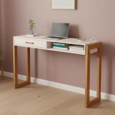 Escrivaninha Mesa Escritório com 1 Gaveta 130cm Pés em Madeira Maciça 