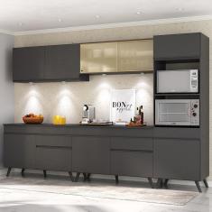 Armário de Cozinha Completa 5 peças com Leds MP2014.895 Veneza Up Multimóveis Preto
