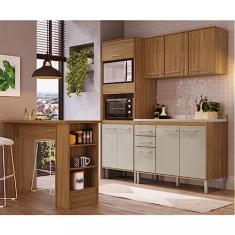 Cozinha Compacta 4 Peças com 1 Bancada, 1 Paneleiro, 1 Armário Aéreo e 1 Balcão Gaia Decibal Naturale/cristalo