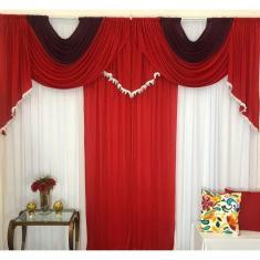 Cortina Barcelona 3,00M X 2,60M Vermelha Tecido Malha Gel Varão Duplo Sala Quarto