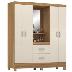 Guarda Roupas Casal Capela 4 Portas Com Espelho 2 Gavetas Amêndoa/Off White Lord Demóbile