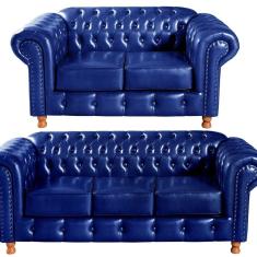Conjunto De Sofá 3 Lugares E 2 Lugares Chesterfield Luís XV Azul
