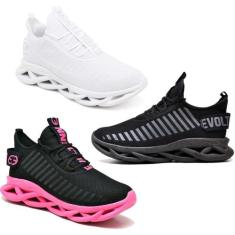 3 Tênis Masculino Casual Esporte Confortavel  Preto e Branco - Evolten