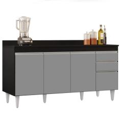 Balcão Gabinete para Pia com Tampo 160cm Arkansas Preto/Cinza - Lumil 