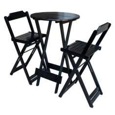 Conjunto de Mesa Bistrô de Madeira com 2 Cadeiras Dobravel Ideal para 
