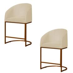 Kit 2 Banco Banqueta Poltrona Mia Base de Metal Bronze Suede - Fina Mo