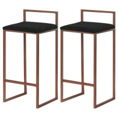 Kit 2 Banquetas Decorativa Jasmine Base Bronze Veludo Preto G41 - Gran