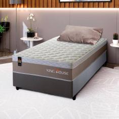 Conjunto Cama Box Cinza c/ Molas Ensacadas Sheffield Bege Solteiro 88x188x65