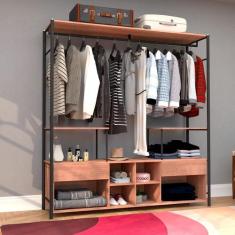 Guarda-roupa Closet para Casal de Ferro 2 Gavetas 8 Prateleiras Barcel