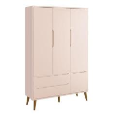 Guarda Roupa Infantil 3 Portas Theo Retrô Rosa Fosco com Pés Amadeirad