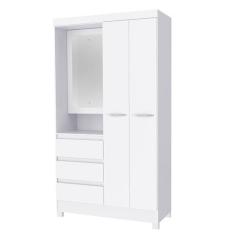Guarda Roupa Solteiro 3 Portas 3 Gavetas Branco Com Espelho - San Mari