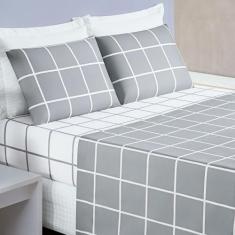 Jogo De Lençol Casal 4 Peças 200 Fios Estampa Grid Austin - Linda Casa