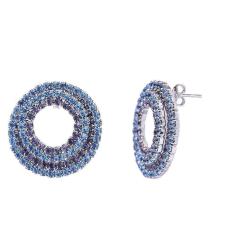 Brinco De Cristais Redondo Azul Folheado A Metálico