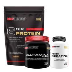 Kit Whey Protein 6 Six Protein 2Kg + Creatina 100g + Glutamina 100% 300g - Bodybuilders-Unissex