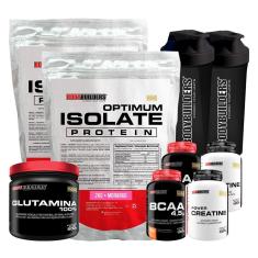 Kit 2x Optimum Isolate 2kg +2x Bcaa 100g+2x Creatina 100g+Glutamina 500g+2x Coqueteleira-BB-Unissex
