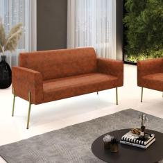 Sofá Namoradeira 2 Lugares Pé de Ferro Dourado Marisa Corano Nozes - D