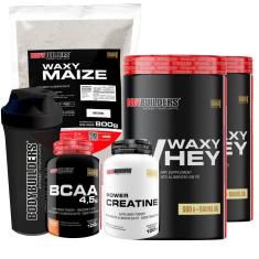 Kit 2x Whey Waxy Whey 900g + BCAA 100g + Creatina 100g + Waxy Maize 800g + Coq - Bodybuilders-Unissex