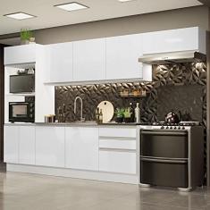 Cozinha Completa 100% Mdf Madesa Acordes 330006 com Armário e Balcão - Frentes Branco Brilho