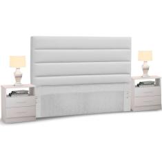 Cabeceira Cama Box Casal King 195cm Greta Corano Branco e 2 Mesas Laterais DM1 Branco - Mpozenato