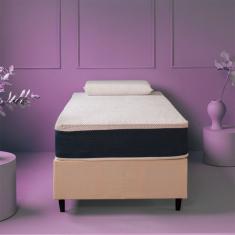 Cama Box com Colchão Viúva Firme Mola Ensacada e Travesseiro Soft Nasa Guldi Cru