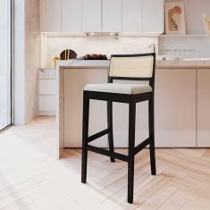 Banqueta com Encosto e Apoio para Pés Tiê CabeCasa MadeiraMadeira Preto/Off White