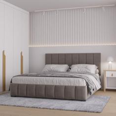 Cama com Cabeceira Queen Estofada Uvaia CabeCasa MadeiraMadeira Cappuccino