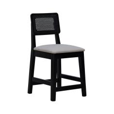 Banqueta Baixa-cadeira Gabi - Preto Assento Estofado Linho Bege