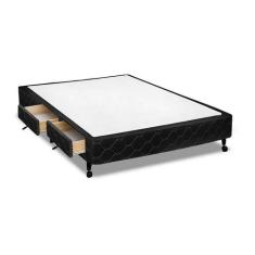 Cama Box Castor Casal Poli Preto com 2 Gavetas 138x188x27cm