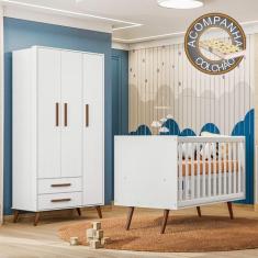 Berço Americano 3820 e Guarda Roupa Roupa 3830 Q Encanto Retrô Qmovi B