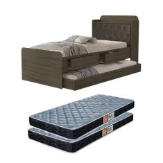 cama bicama solteiro tamires com capitone estofado auxiliar prateleira