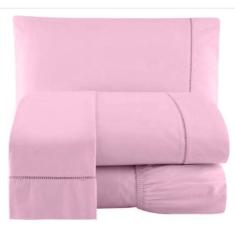 Jogo De Lençol Percal Ponto Palito Queen 4 Peças Rosa