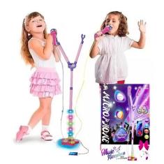 Microfone Para Criança Infantil Com Pedestal Rosa Toca Mp3 - Lirena Ba