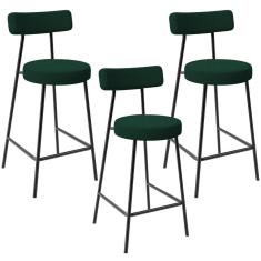 Kit 03 Banquetas Baixa Para Cozinha Sala De Jantar Bar Bancada Milão L02 Bouclê Verde