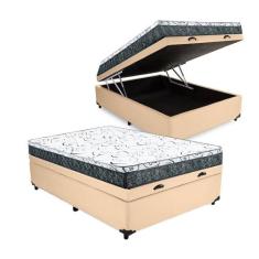 Cama Box Baú Casal Colchão Mola Bonnel Prime Coil Detroit + Box Sintét