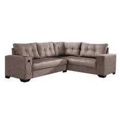 Sofá de Canto 5 Lugares Dijon com Entrada USB Suede Nude