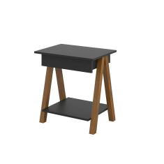 Mesa de cabeceira 1 gaveta integra Finger amadeirado/preto Ofertamo