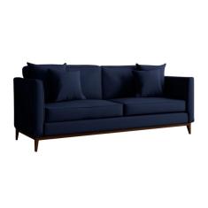 Sofá 3 Lugares Beny Base de Madeira Linho Cotton Azul Marinho