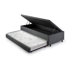 Bicama com Baú Solteiro Reforçado em Linho 88x188cm Cinza