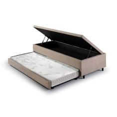 Bicama com Baú Solteiro Reforçado em Suede 88x188cm Bege