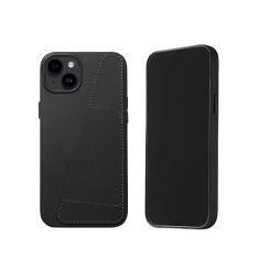 Mujjo Capa carteira de couro para celular - compatível com iPhones 15 Plus e 14 Plus - Capa de couro europeu premium com bolso para cartão - Proteção aprimorada para telefone e câmera - Feita com