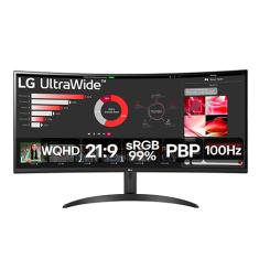 Monitor LG UltraWide™️ Curvo – Tela VA de 34”, WQHD 3440 x 1440, 21:9, sRGB 99%, HDR10, PBP, 100Hz, AMD FreeSync™️ - 34WR50QC-B - 34WR50QC-B