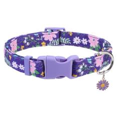 PUPTECK Linda coleira ajustável para cães, design de padrão floral, coleira para cães pequenos, médios e grandes, presente para cães machos e fêmeas, roxa