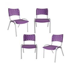 Kit 4 Cadeiras Iso Para Escola Escritório Comércio Roxo Base Branca