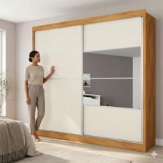 Guarda-Roupa Casal Móveis Europa Londres Flex com Espelho, 2 Portas de Correr e 4 Gavetas - 205cm de largura