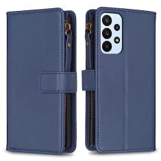 Capa com alça de pulso para Samsung Galaxy A23 4G, 9 compartimentos para cartão, 1 carteira de couro com zíper, fecho magnético com suporte, capa para celular compatível com Samsung A23 4G 6,5